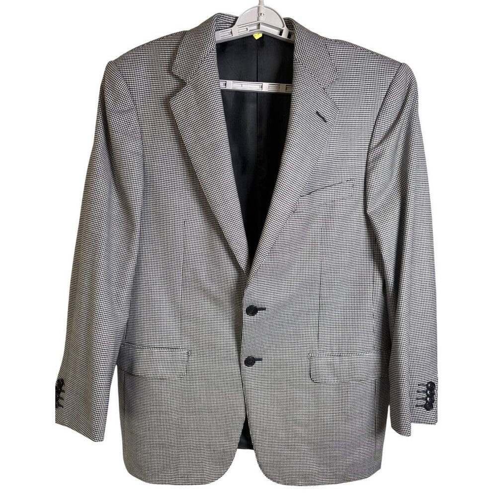 Ermenegildo Zegna Size 50 Men Wool Herringbone Black White Blazer‎ Luxury Jacket
